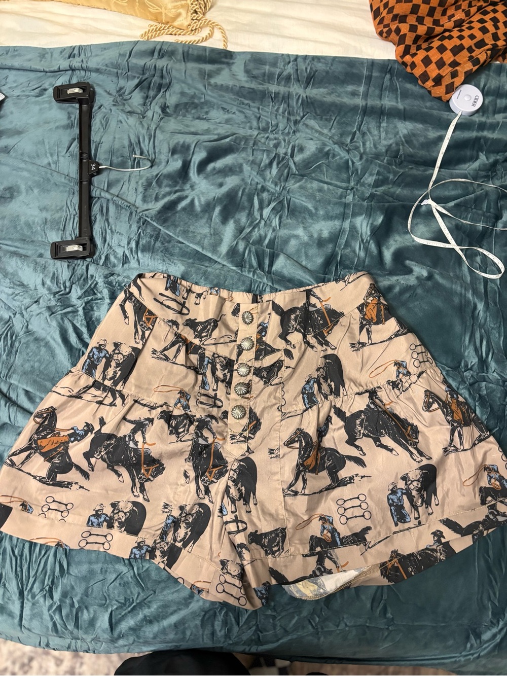 High-Waist Beige Equestrian-Print Women’s Shorts
